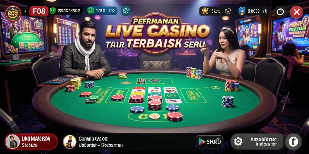 Tampilan gameplay menarik dari F08 dengan dealer langsung dan interaksi pengguna.