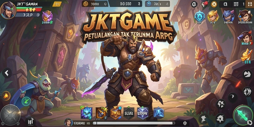 Tangkapan layar menampilkan pertarungan epik dalam JKTGAME di dunia ARPG.