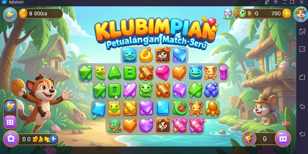 Tampilan screenshot permainan KLUBIMPIAN yang menampilkan gameplay Match-3 yang menarik.