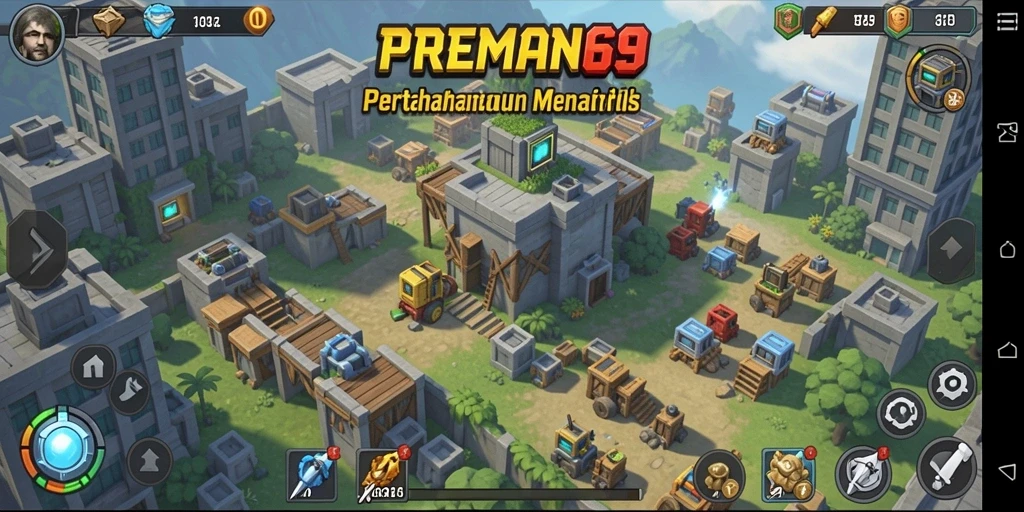 Screenshot gameplay PREMAN69 menampilkan pertahanan tower dalam aksi.