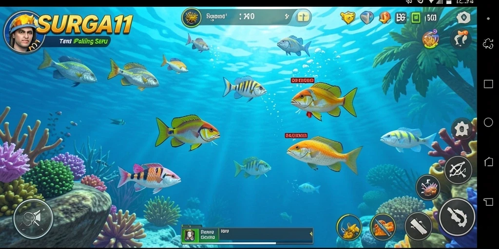 Screenshot SURGA11 menunjukkan gameplay seru menembak ikan.