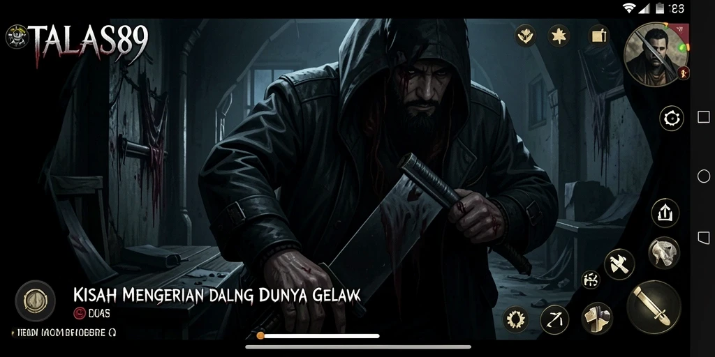 Screenshot TALAS89 menampilkan pemain menghadapi makhluk mengerikan di lingkungan gelap.